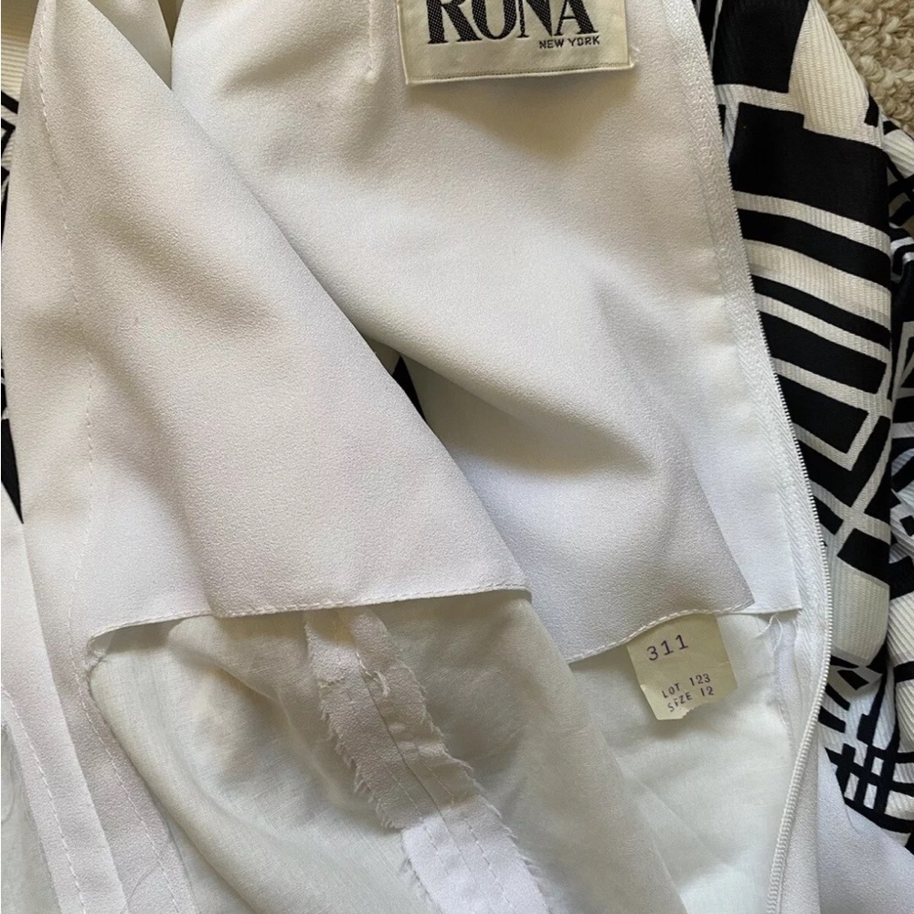 Vintage 60s Mod Black & White Geometric Print Dress Jacket Set by Rona size M - Picture 8 of 15